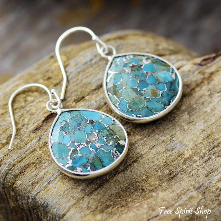 Handmade Turquoise Jasper Silver Earrings - Image 3