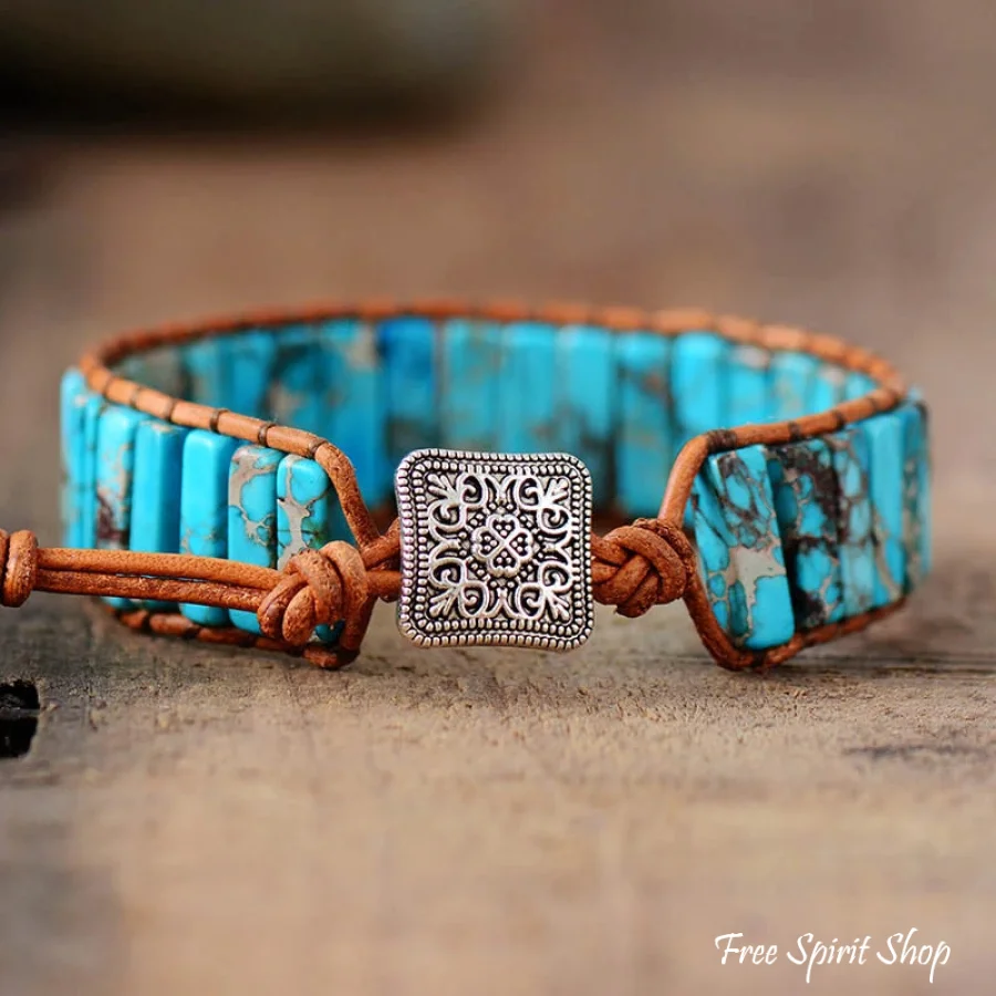 Handmade Turquoise Jasper Stone Tube Bracelet - Image 3
