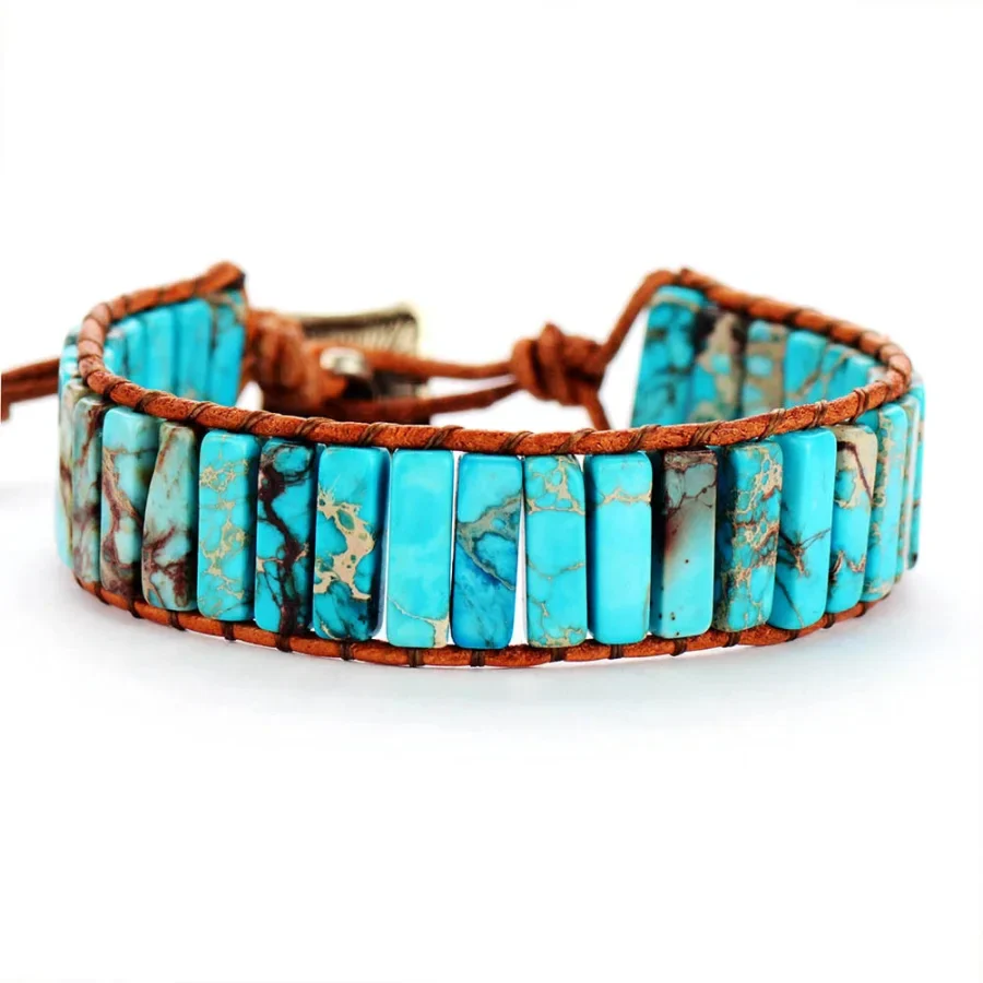 Handmade Turquoise Jasper Stone Tube Bracelet - Image 4