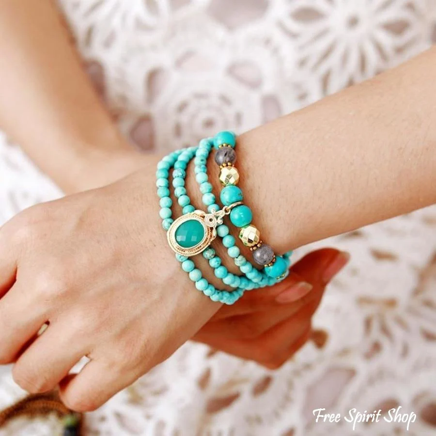 Handmade Turquoise & Labradorite Yoga Bead Bracelet / Necklace - Image 2