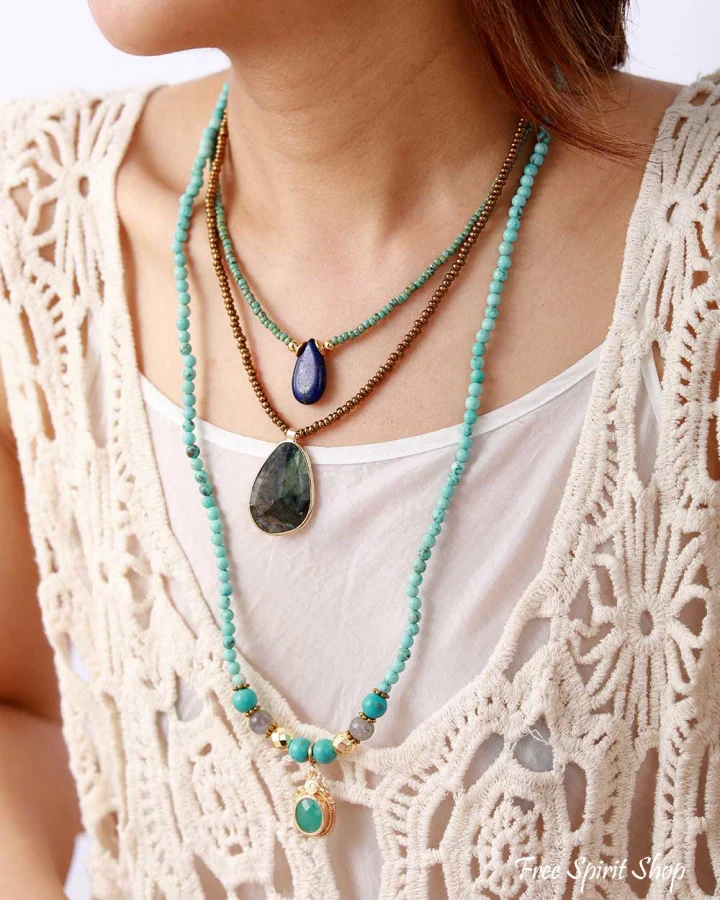 Handmade Turquoise & Labradorite Yoga Bead Bracelet / Necklace - Image 3
