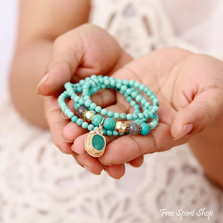 Handmade Turquoise & Labradorite Yoga Bead Bracelet / Necklace - Image 4