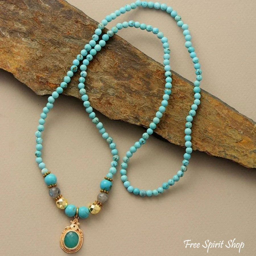 Handmade Turquoise & Labradorite Yoga Bead Bracelet / Necklace - Image 5