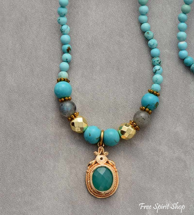 Handmade Turquoise & Labradorite Yoga Bead Bracelet / Necklace - Image 6