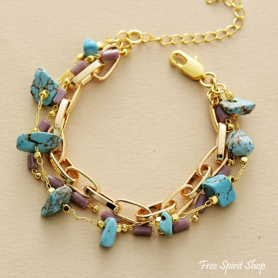 Handmade Turquoise Nugget Gold Plated Bracelet - Image 2