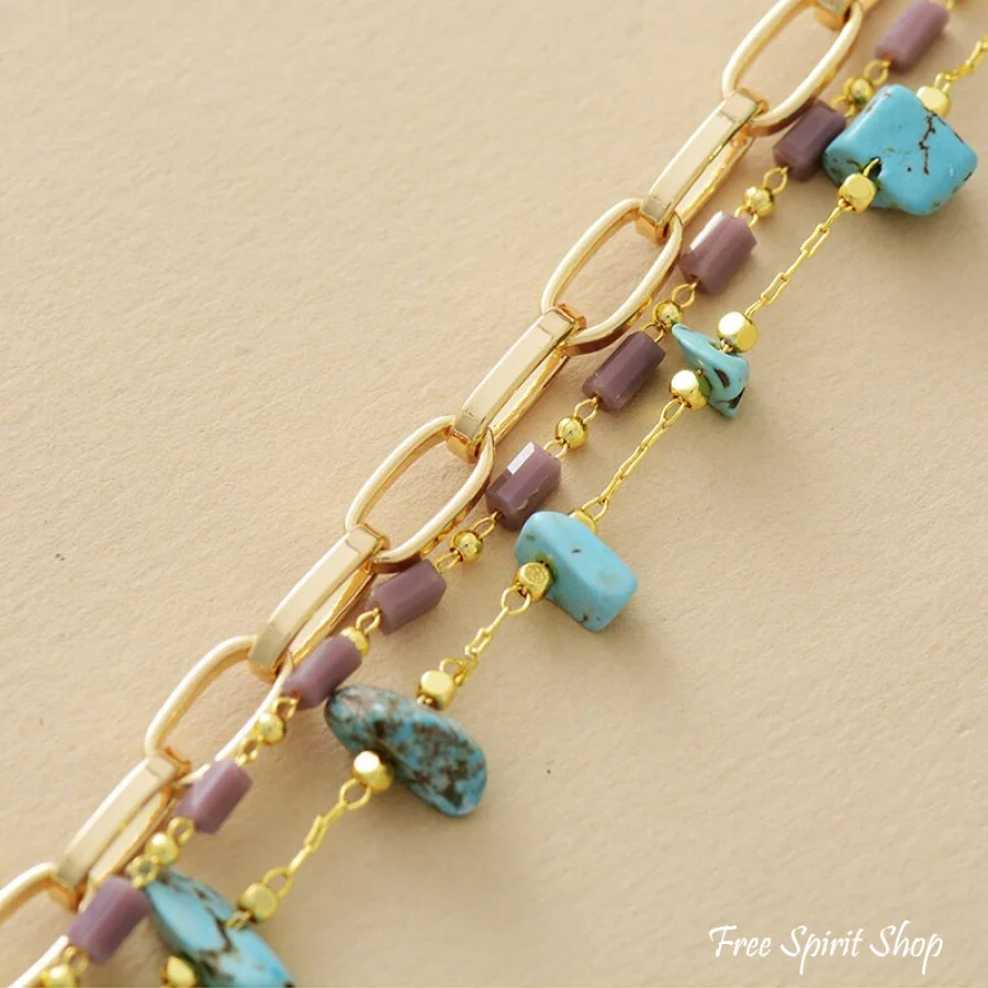 Handmade Turquoise Nugget Gold Plated Bracelet - Image 5