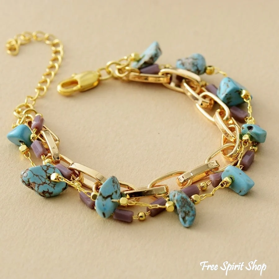 Handmade Turquoise Nugget Gold Plated Bracelet - Image 6