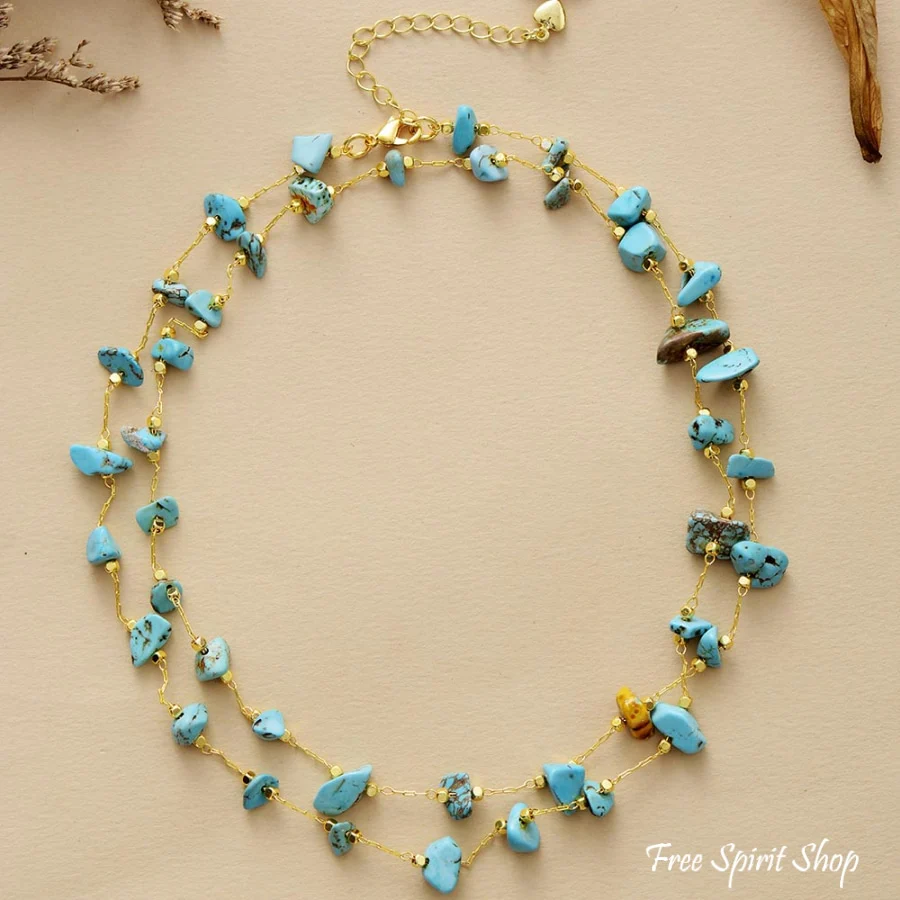 Handmade Turquoise Nugget Gold Plated Necklace