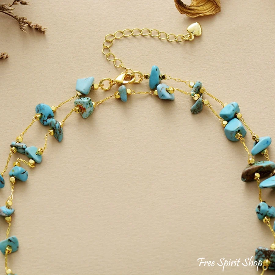 Handmade Turquoise Nugget Gold Plated Necklace - Image 3
