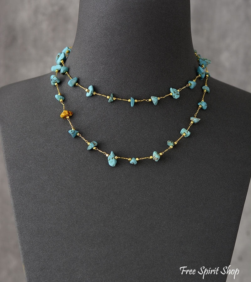 Handmade Turquoise Nugget Gold Plated Necklace - Image 4