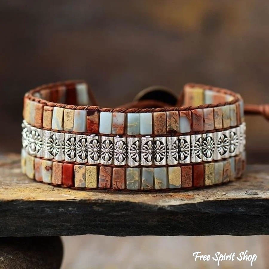 Handmade Kind Jasper & Tibetan Bead Wrap Bracelet
