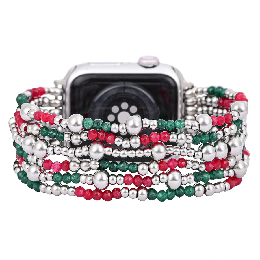 Holiday Sparkle Red & Green Beaded Apple Watch Band - Image 4