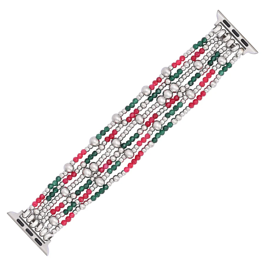 Holiday Sparkle Red & Green Beaded Apple Watch Band - Image 5