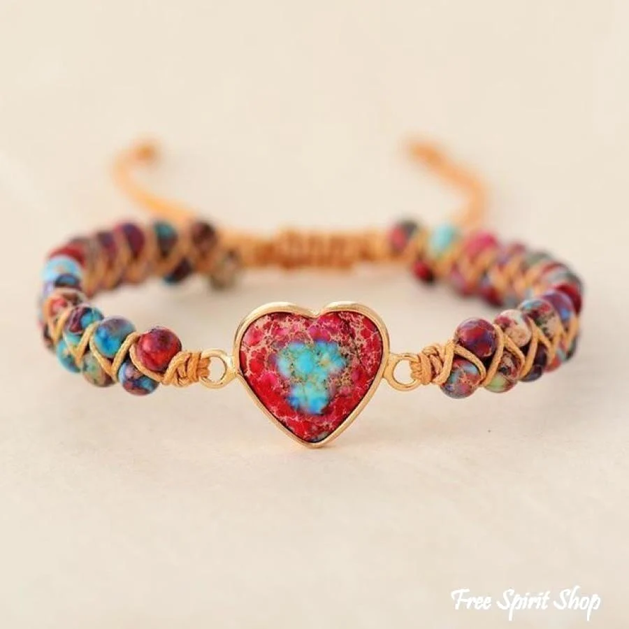 Handmade Imperial Jasper Heart Beaded Bracelet - Image 3