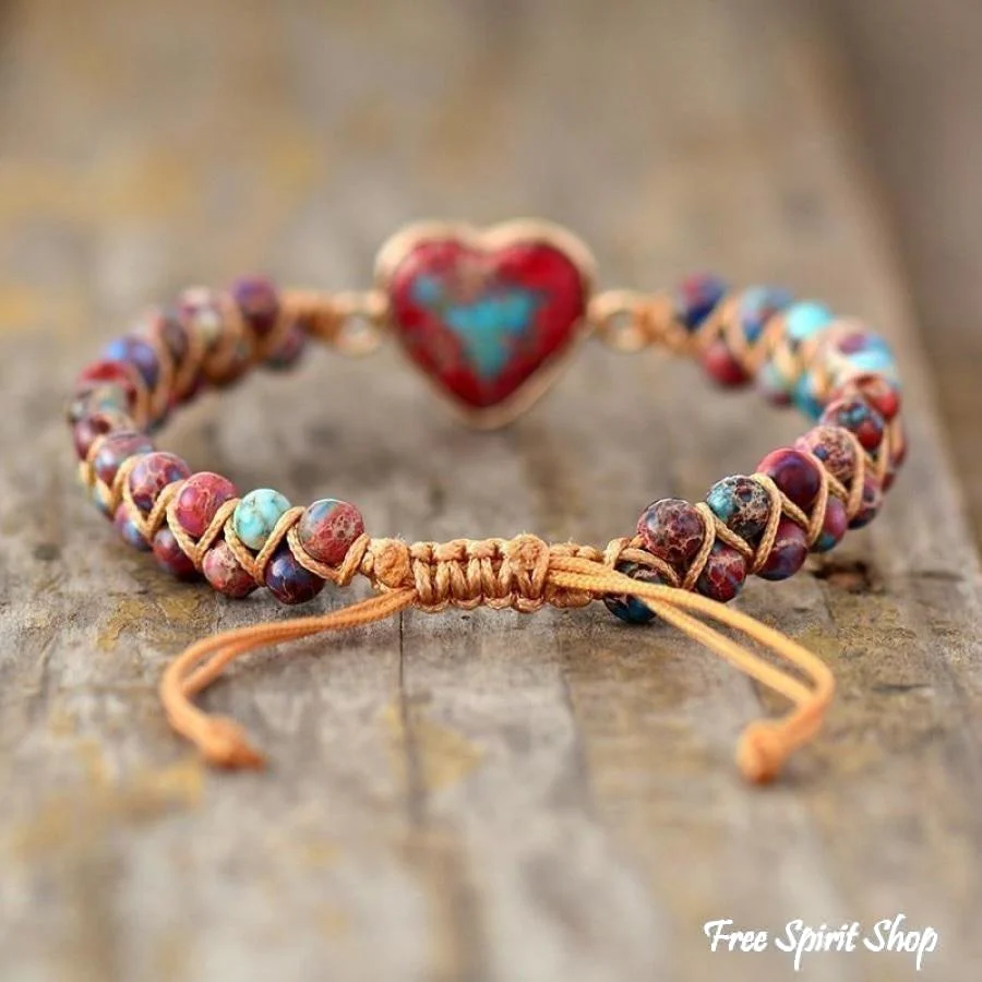 Handmade Imperial Jasper Heart Beaded Bracelet - Image 4