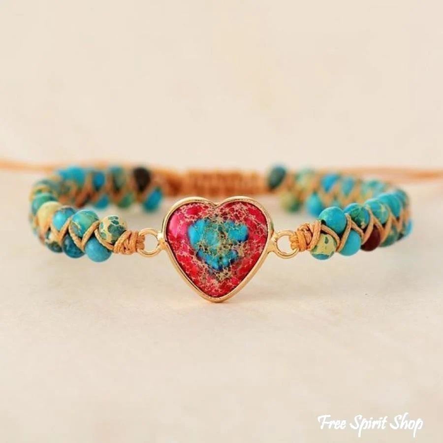 Handmade Imperial Jasper Heart Beaded Bracelet - Image 5