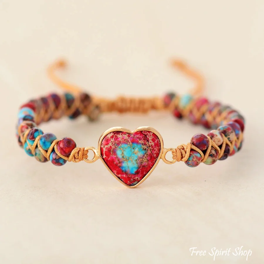 Handmade Imperial Jasper Heart Beaded Bracelet - Image 6