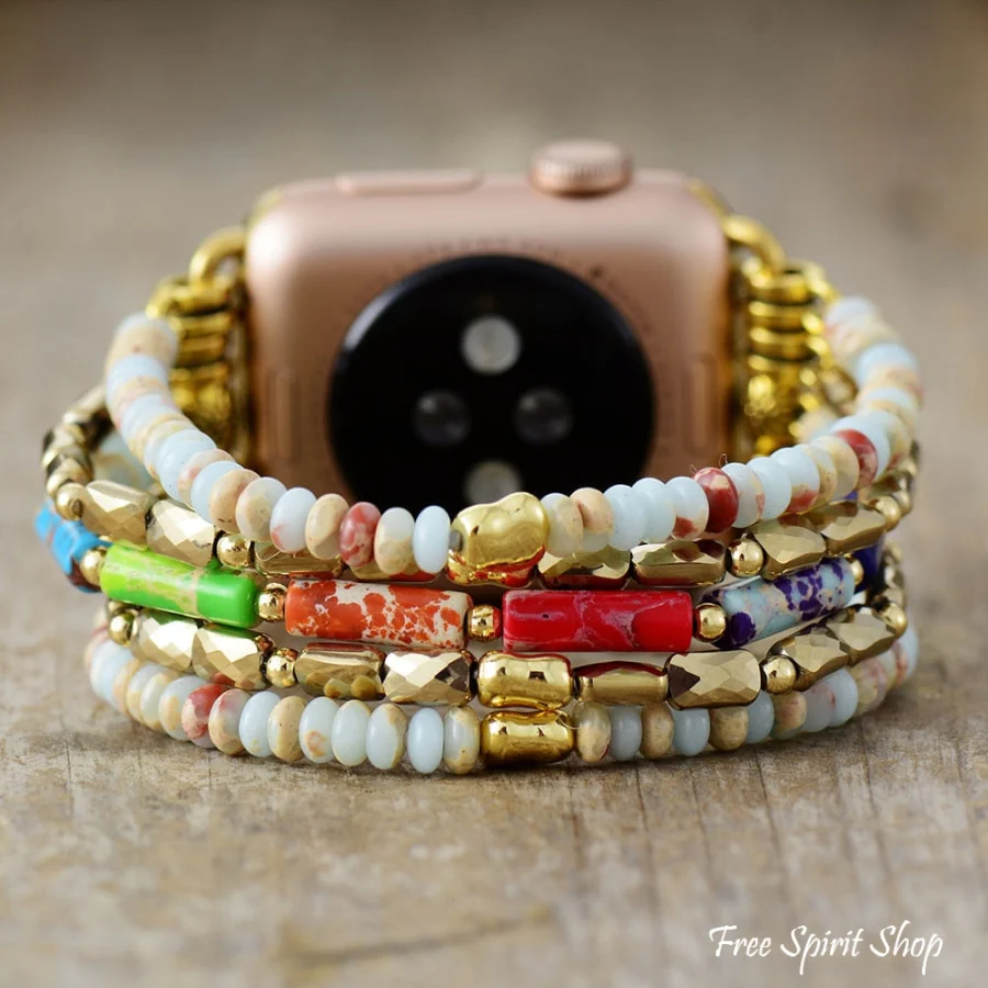 King Jasper & Rainbow Beaded Stretchable Apple Watch Band