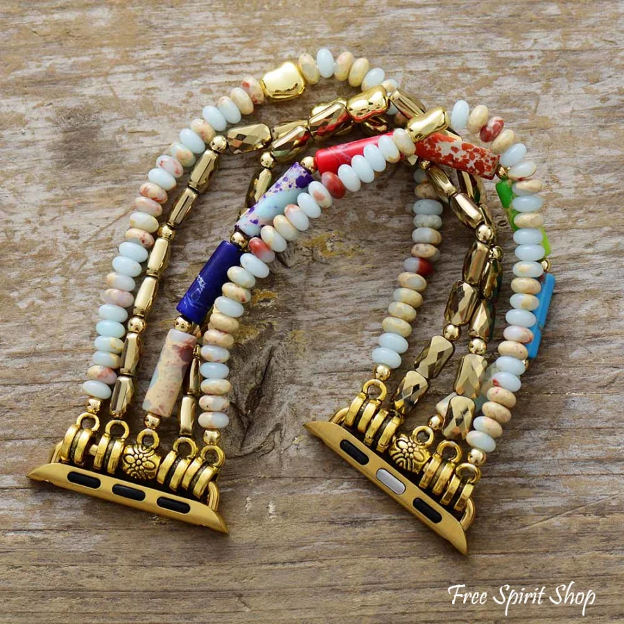 King Jasper & Rainbow Beaded Stretchable Apple Watch Band - Image 4