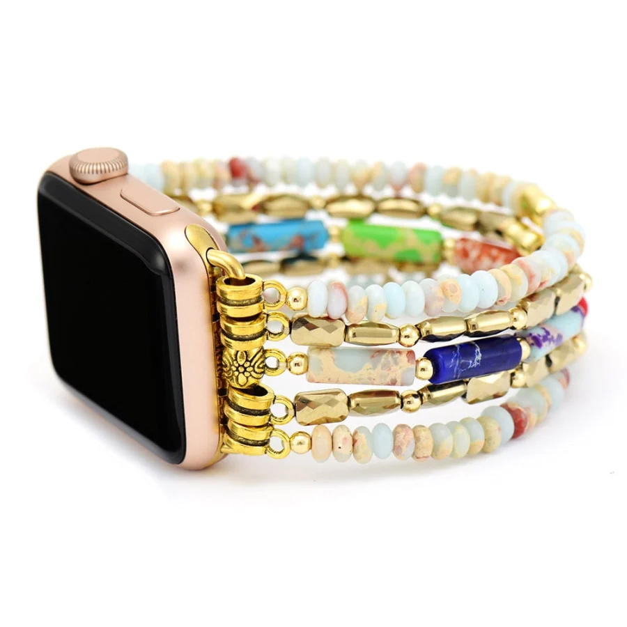 King Jasper & Rainbow Beaded Stretchable Apple Watch Band - Image 5