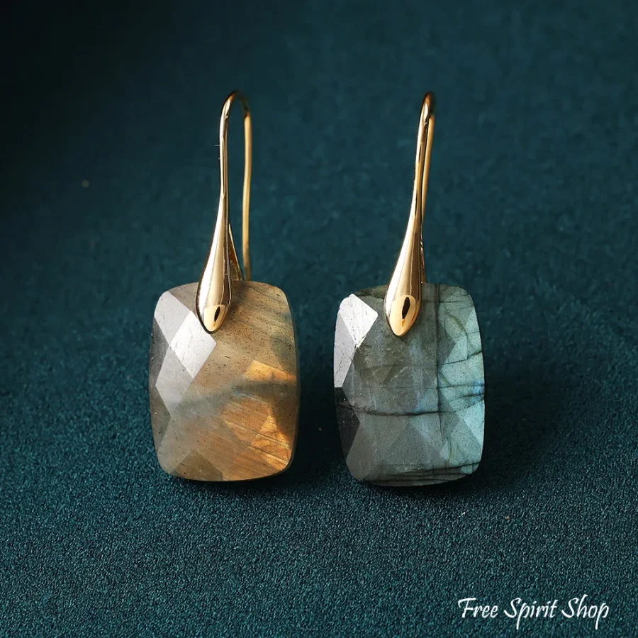Labradorite Drop Earrings – Golden Aura Glow - Image 2
