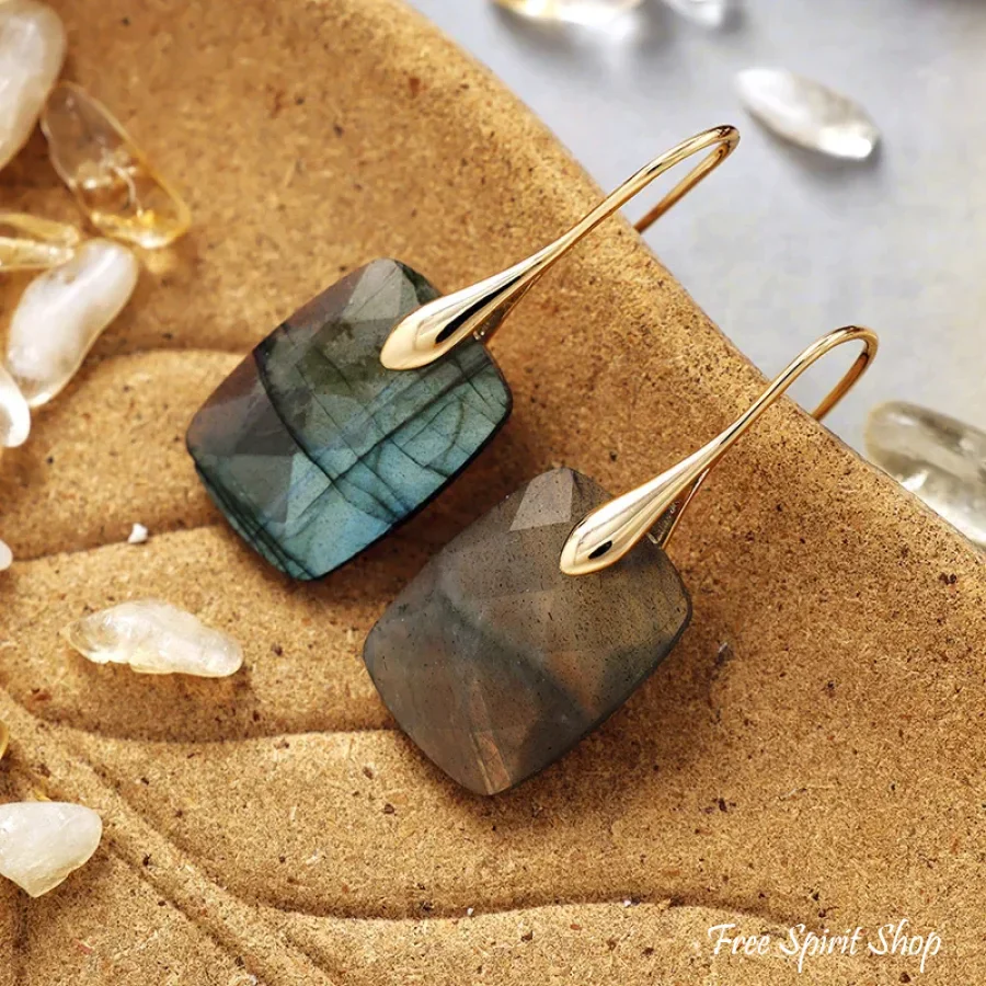 Labradorite Drop Earrings – Golden Aura Glow - Image 3