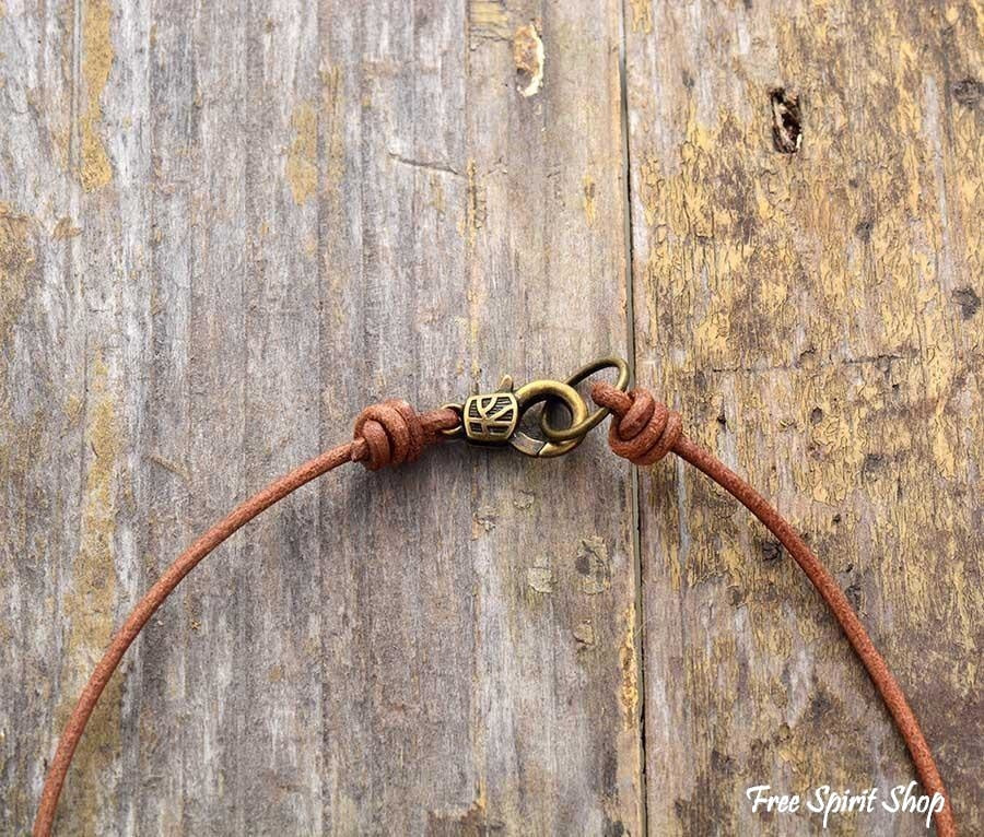 Handmade Leather & Turquoise Bead Choker Necklace - Image 3