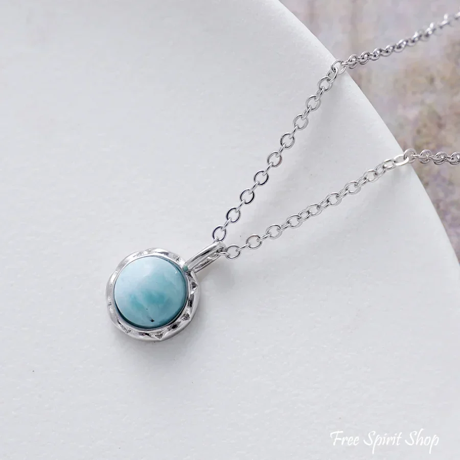 Minimalist Larimar Pendant Silver Necklace - Image 3