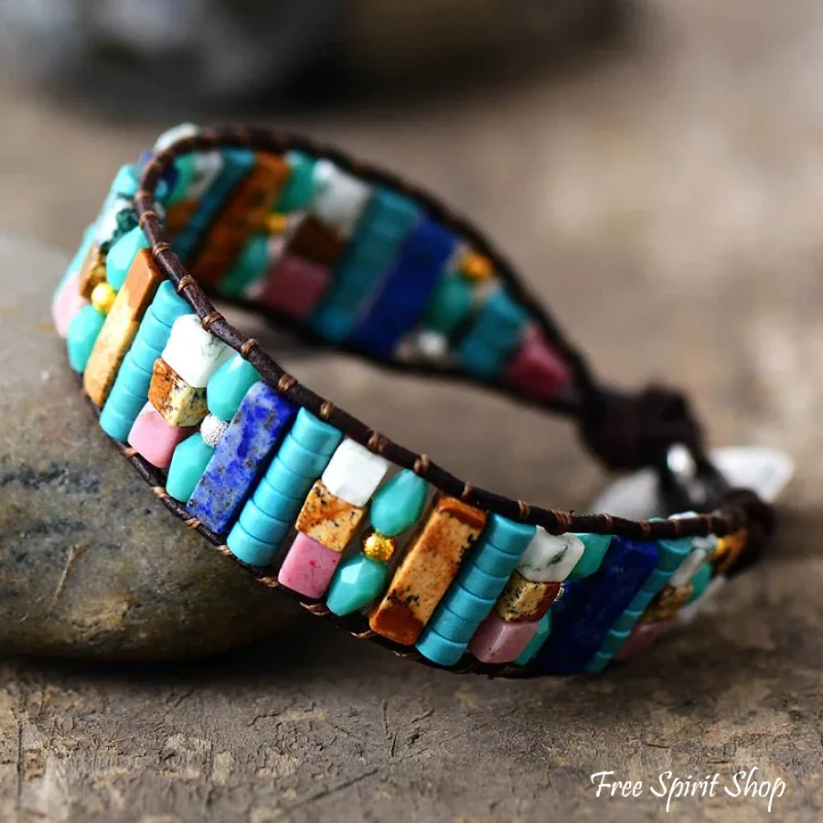 Mix Candy Gemstones Leather Wrap Bracelet - Image 3