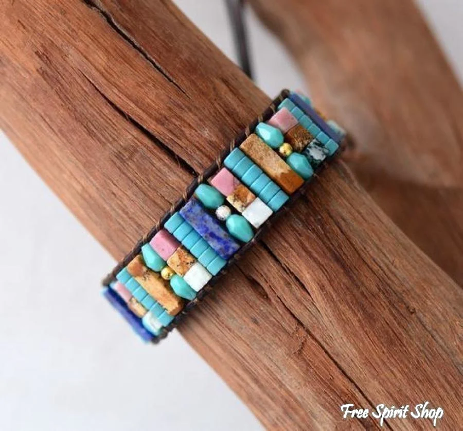 Mix Candy Gemstones Leather Wrap Bracelet - Image 4