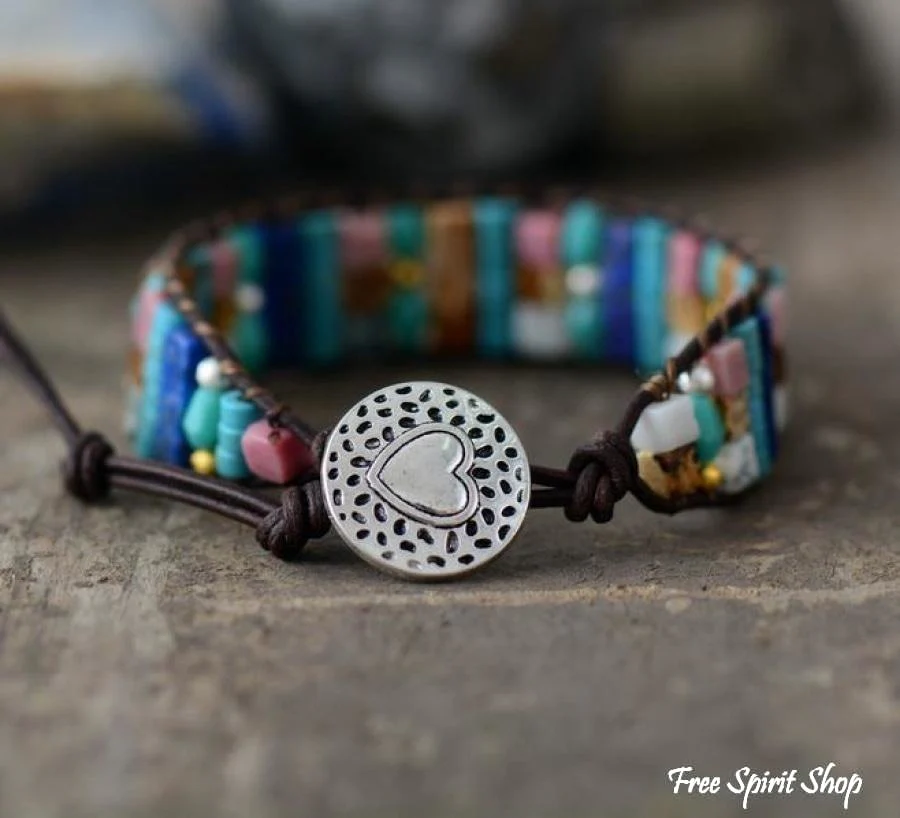 Mix Candy Gemstones Leather Wrap Bracelet - Image 5