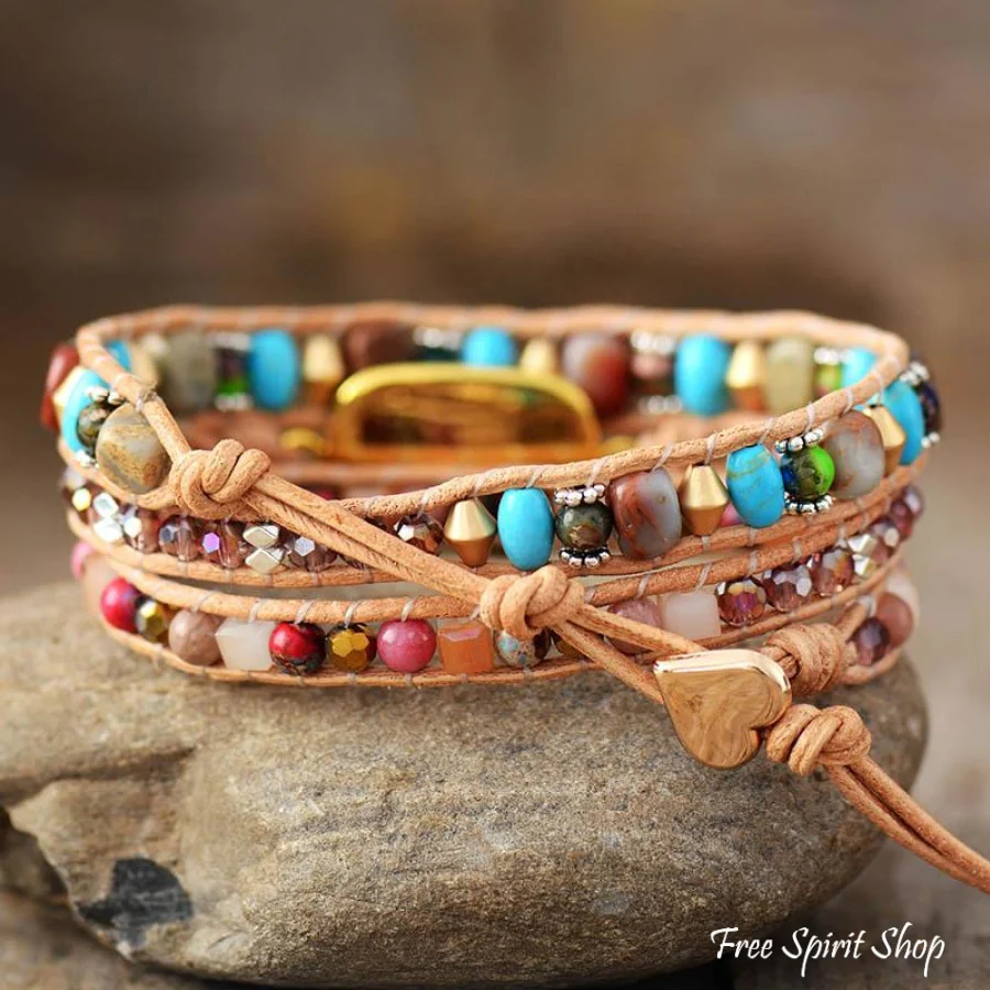 Mixed Beads & Sun Charm Wrap Bracelet - Image 3