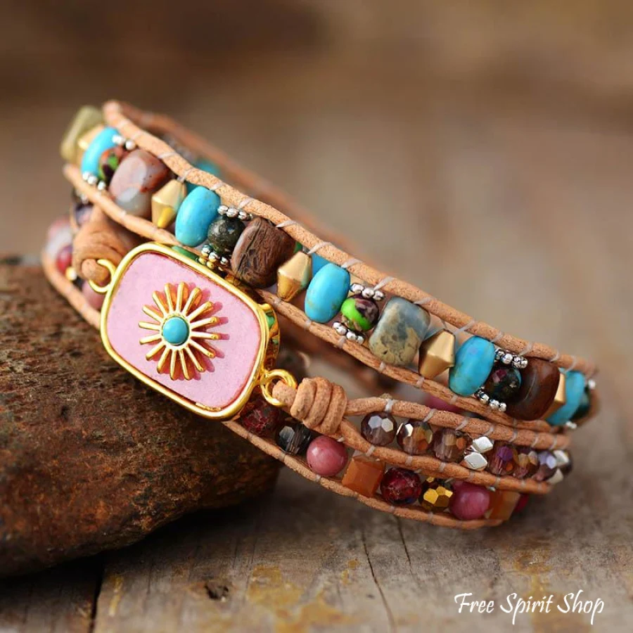 Mixed Beads & Sun Charm Wrap Bracelet - Image 4