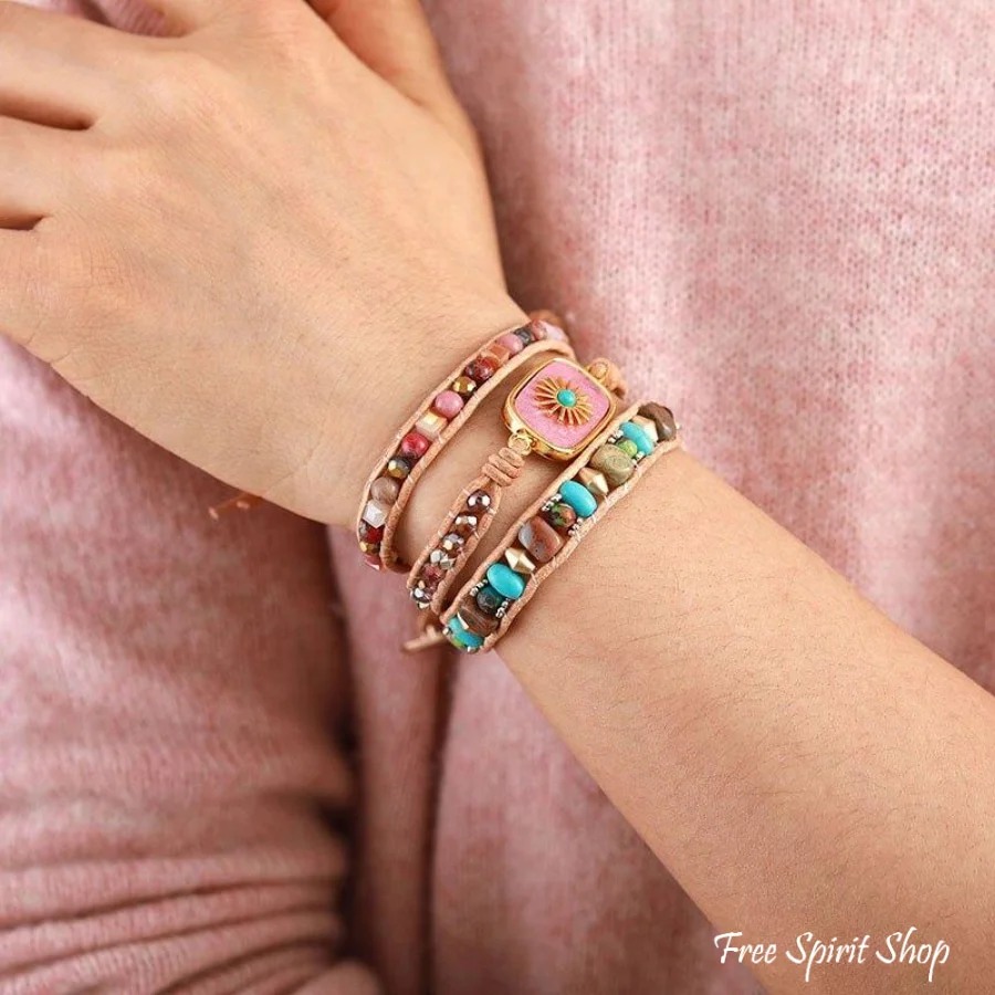Mixed Beads & Sun Charm Wrap Bracelet - Image 5