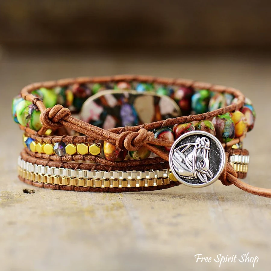Multi-color Imperial Jasper & Chain Wrap Bracelet - Image 2