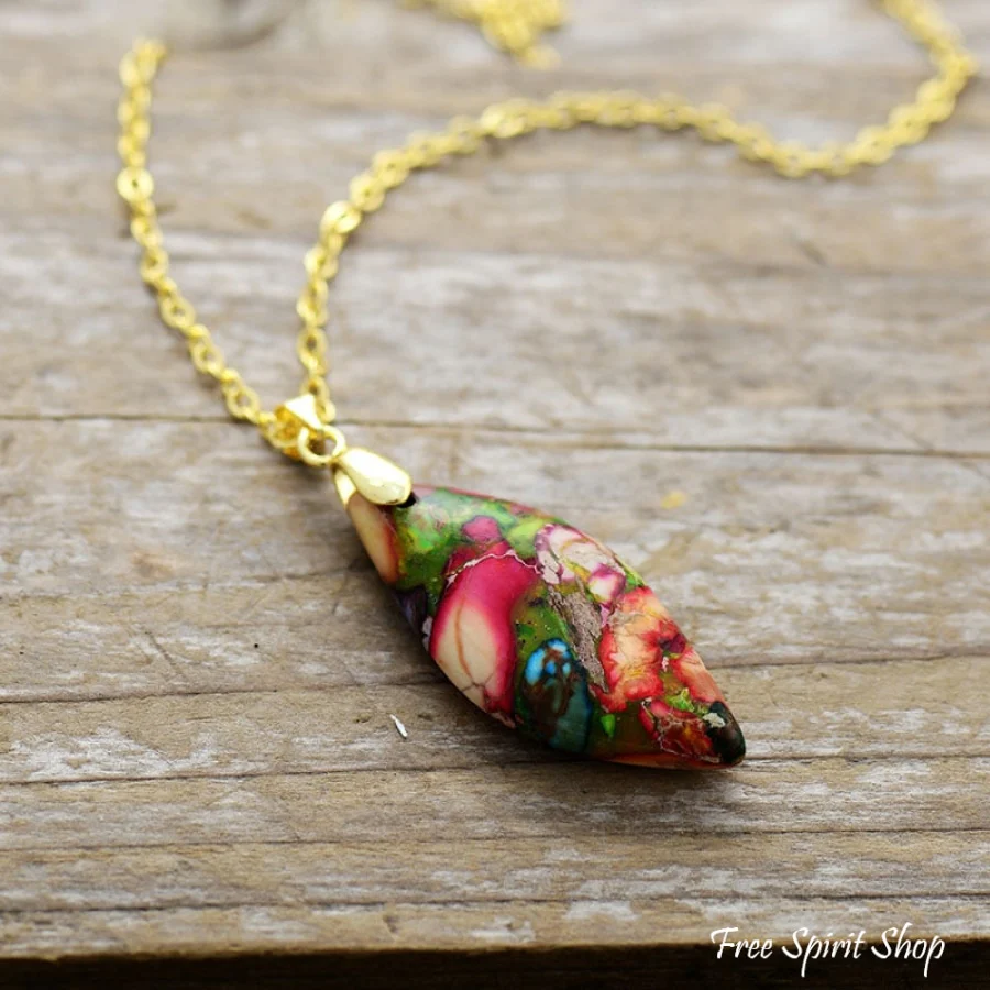 Multi-color Imperial Jasper Pendant Necklace - Image 3
