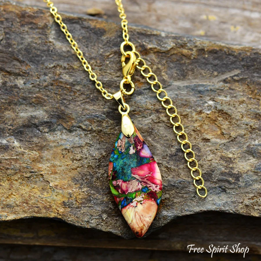 Multi-color Imperial Jasper Pendant Necklace - Image 4