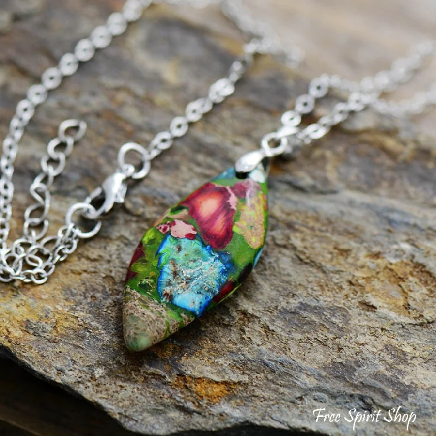 Multi-color Imperial Jasper Pendant Necklace - Image 5