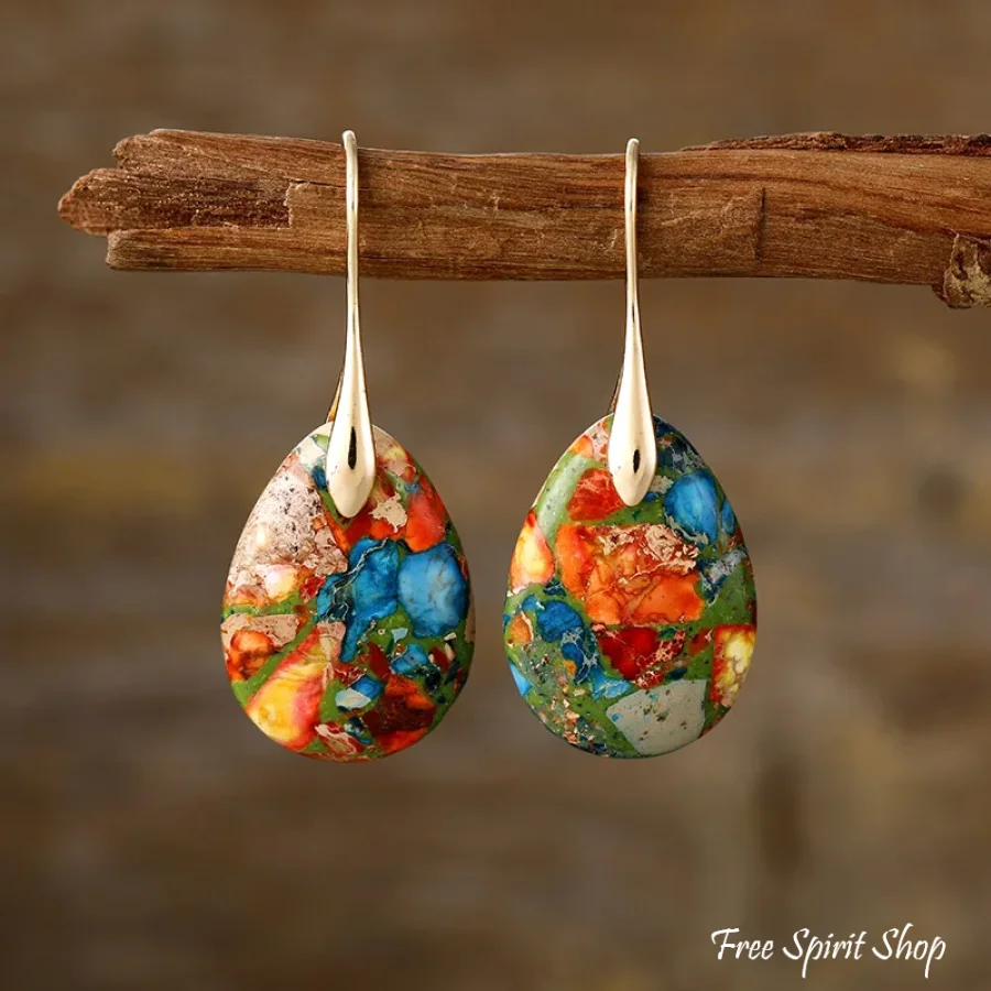 Multi-Color Sea Sediment Jasper Drop Earrings