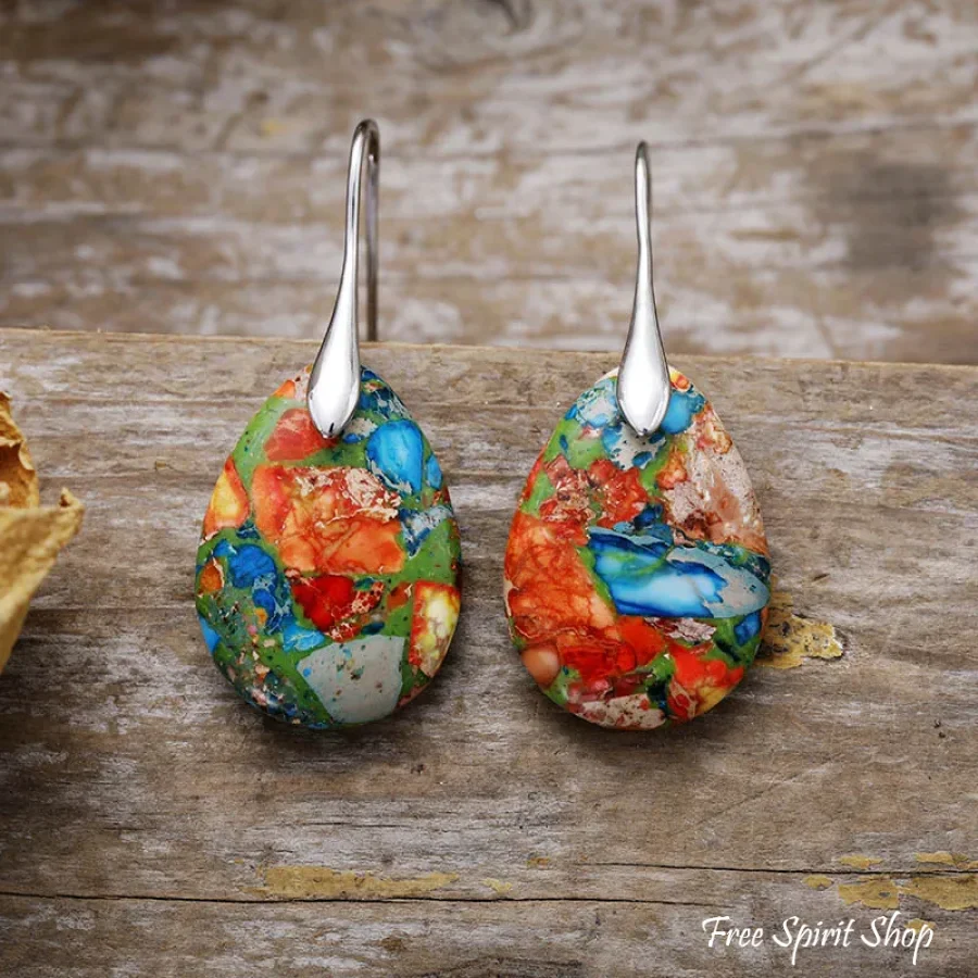 Multi-Color Sea Sediment Jasper Drop Earrings - Image 2