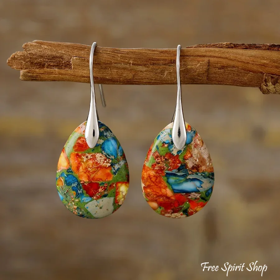 Multi-Color Sea Sediment Jasper Drop Earrings - Image 3