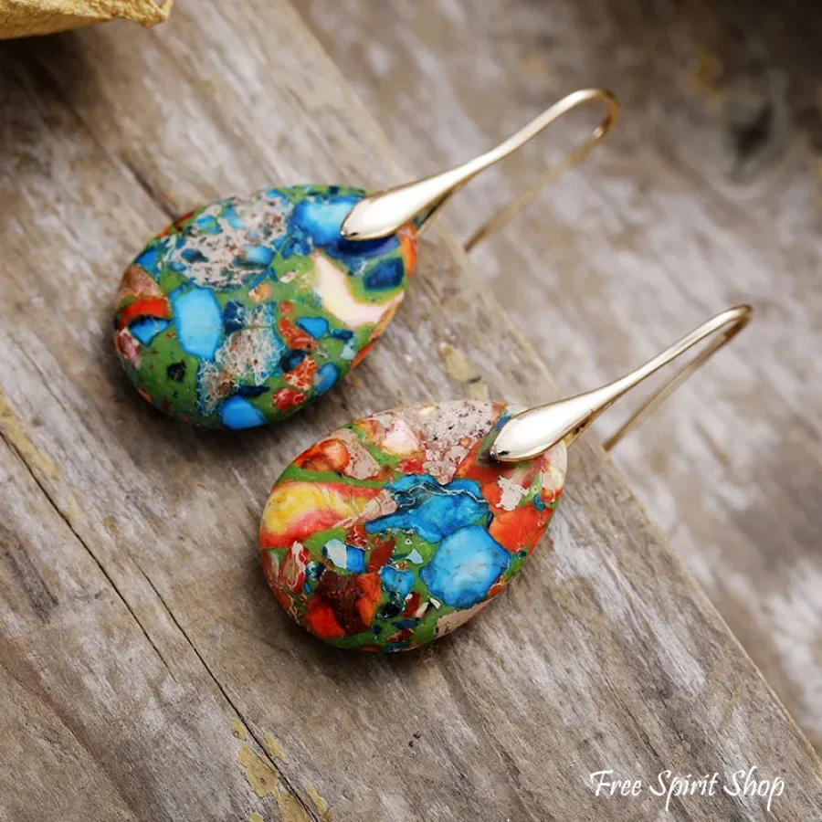 Multi-Color Sea Sediment Jasper Drop Earrings - Image 4
