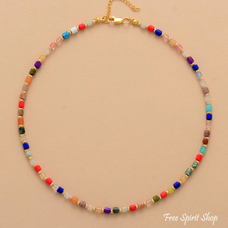 Multi-color Natural Stone Choker Necklace