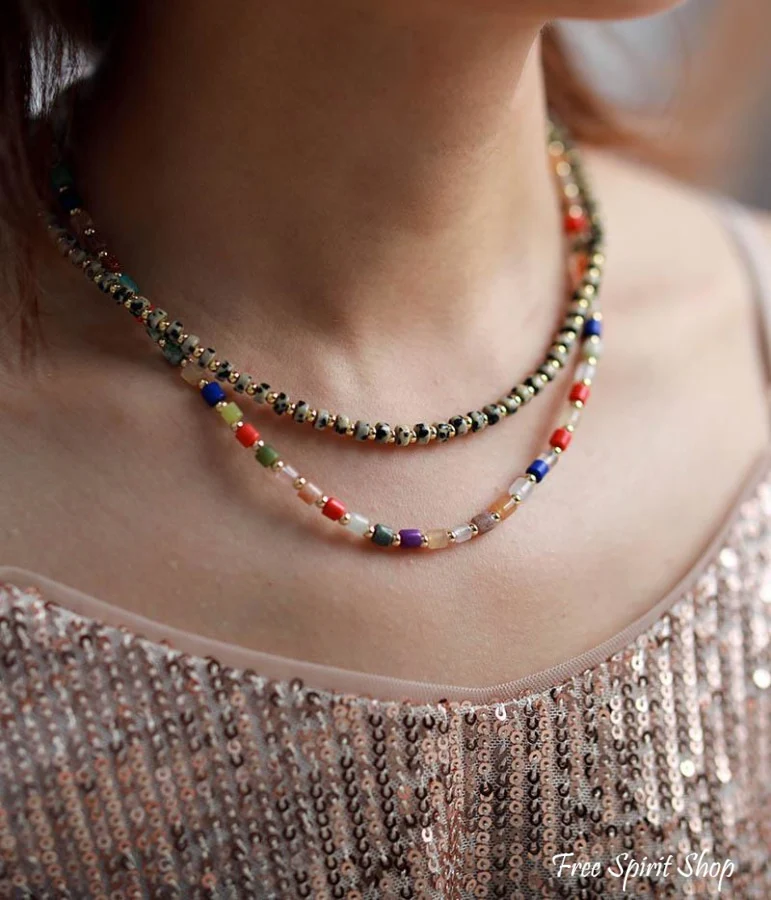 Multi-color Natural Stone Choker Necklace - Image 2