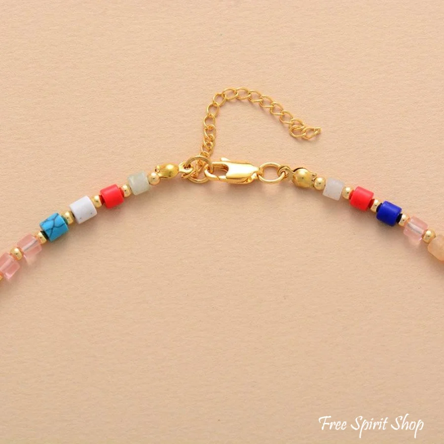 Multi-color Natural Stone Choker Necklace - Image 3