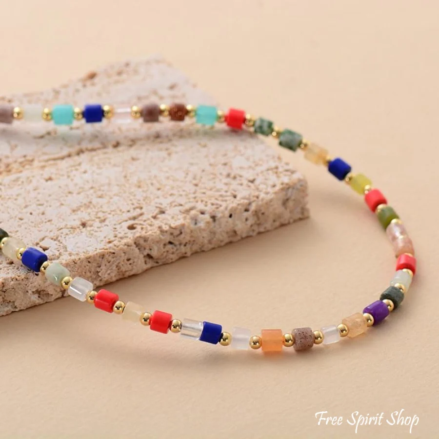 Multi-color Natural Stone Choker Necklace - Image 4