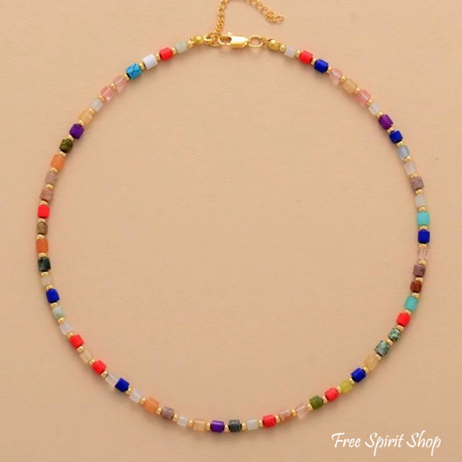 Multi-color Natural Stone Choker Necklace - Image 5