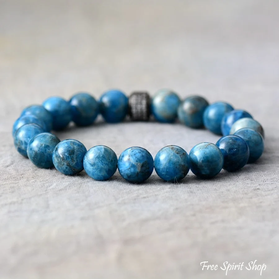 Natural 10mm Apatite Stone Bead Bracelet - Image 3
