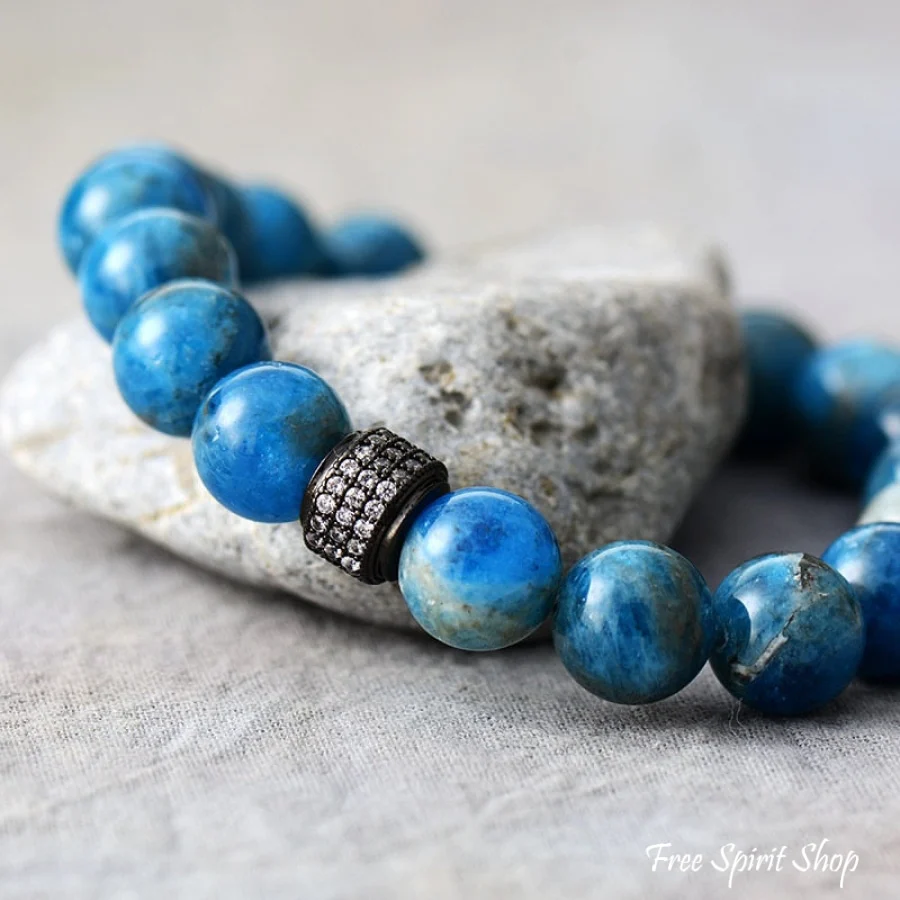 Natural 10mm Apatite Stone Bead Bracelet - Image 4