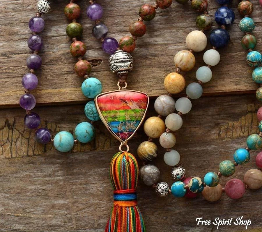 Natural 7 Chakra Balancing Beaded Tassel Necklace - Image 5